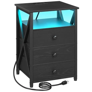 LED Nightstand with Charging Station, Smart End Side Table with USB Port & Po... - Picture 1 of 9