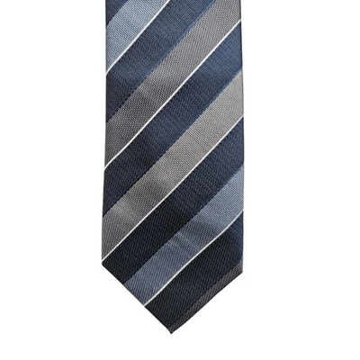 Галстук Kenneth Cole Reaction - темно-синий сланец синие серые белые полосы 100% шелк - Изображение 1 из 4