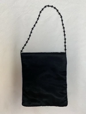 Vintage black beaded evening bag dressy satin clutch purse retro 1990's mini - Image 1 of 4