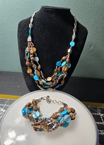 Brighton Rivera Conjunto Collar y Pulsera Azul Laguna Marrón Cuentas - Imagen 1 de 6