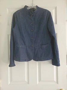 Nicole Miller Blazer Women Size 12 Blue Button Long Sleeve Jean DENIM - Picture 1 of 7