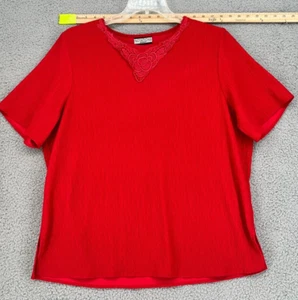 Notations Women's Blouse Red Short Sleeves Easy Relaxed Fit - Picture 1 of 8