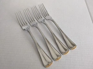 4pc Towle Germany Hamilton Gold Accent Stainless Dinner Forks 8 1/8" - Picture 1 of 8