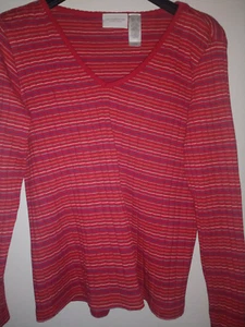 CAMISA LIZ CLAIBORNE ROJA MANGA LARGA CON RAYAS AZUL, AMARILLO, VERDE Y NARANJA S - Imagen 1 de 4