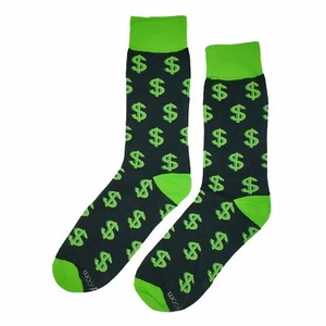 NWT Money Dress Socks Novelty Men 8-12 Black and Green Crazy Fun Sockfly - Picture 1 of 5