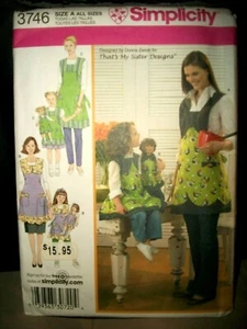 Simplicity 3746 Pattern MISS CHILD 18" DOLL Matching Full Aprons UNCUT ALL Sizes - Picture 1 of 2
