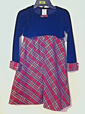 Девочек красивый рождественское платье черный бархат верхний красный золото и зеленый клетку юбка 6 X - Изображение 1 из 4