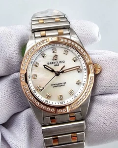 BREITLING Chronomat 28mm MOP 18K Rose Gold Diamond Bezel Watch U72310531A1U1 - Picture 1 of 7
