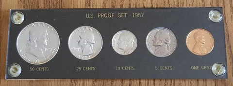 1957 Silver Proof Set of 5 Coins From Newport Balboa Savings & Loan Association Cover