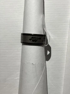 Black Unisex Band Ring Stainless Steel Fashion Ring 2 Hearts Size 6.5-7 Unisex - Picture 1 of 3