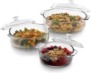 Juego de platos para hornear de vidrio de 3 piezas con tapas cazuela utensilios de cocina, sartén rectangular para horno - Imagen 1 de 12