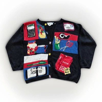 Cárdigan vintage The Eagle's Eye para mujer M Payday tejido a mano suéter Grandmacore Foto 1 de 4