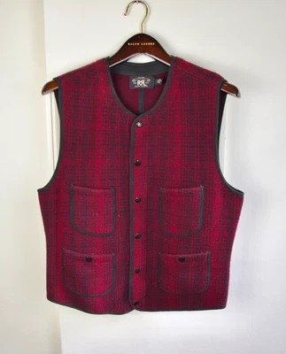 RRL Ralph Lauren Chaleco Hombres Extra Grande Rojo Lana Mackinaw Exterior Caza Mediano M Foto 1 de 4