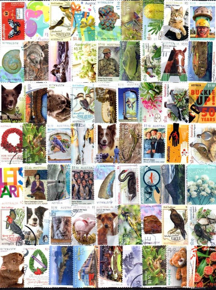 AUSTRALIAN STAMPS - 63- $1.10  STAMPS - ASSORTED FINELY USED - BULK — 第 1/1 张图片