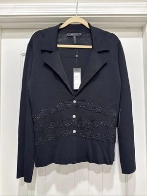 NUEVO CON ETIQUETAS BCBGMaxazaria Cárdigan Negro Tejido Chaqueta Suéter Encaje Lentejuelas Ribete Talla XL Foto 1 de 4