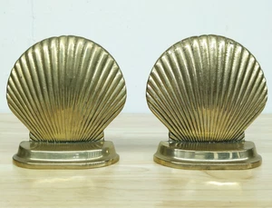 Vtg Brass Seashell Bookends Scallop Clam Shell Ocean Nautical MCM Bronze Decor - Picture 1 of 9