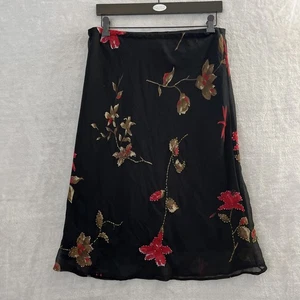 Zero Zero Damen Schlagrock schwarz XL Blumen Perlen Polyester gefüttert Pull On - Bild 1 von 9