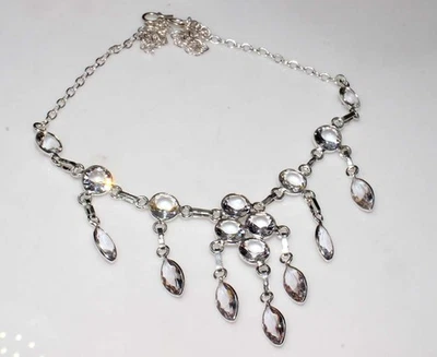 Collar enchapado en plata 925 de topacio blanco con racimo de 18" diseño clásico atemporal GW Foto 1 de 3