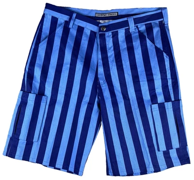 Baberos de juego para hombre 36” cintura rayas verticales tono azul pantalones cortos equipo para aficionados al fútbol Foto 1 de 4
