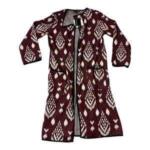 Anthony Original Burgundy Knit Patterned Long Sleeves Pockets Long Cardigan MED - Picture 1 of 17