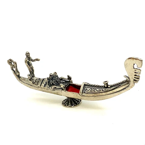 Vintage Sterling Signed 800 VE Italian Venetian Gondola Boat Display Miniature Cover