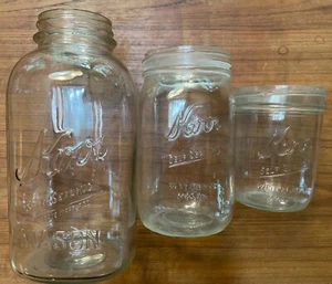 3 Vintage Gläser Kerr Einmachglas Mason Selbstversiegelnd Große Öffnung Gallone Pint - Bild 1 von 12