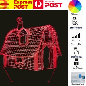 HOUSE 3D Acrylic LED 16 Colour Night Light Table Lamp Gift Chargeable Dimmable 