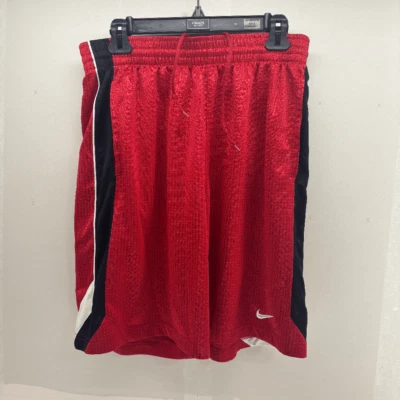 Nike Gym Shorts SZ M Men Basketball Athletic Red Black Swoosh Drawstring Pocket - Image 1 of 4