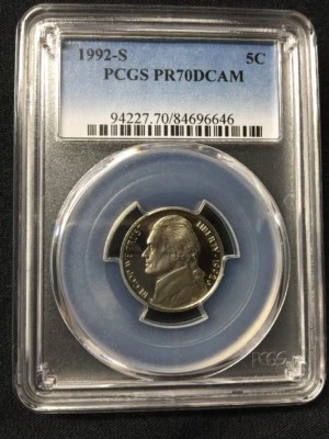 1992 S 5C Jefferson Nickel Proof PCGS PR70DCAM (Population 741 Price Guide $50) - Image 1 of 3