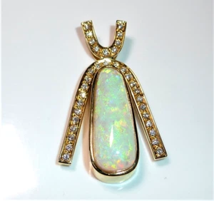 Anhänger 585 Gold 10.00 ct Opal - Australian Crystal Opal + 1.0 ct. Diamanten - Picture 1 of 12