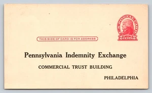 1918 UX30 US Postal Card Red Jefferson 2c PENNSYLVANIA INDEMNITY EXCHANGE PA - Picture 1 of 3
