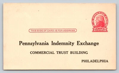 1918 UX30 US Postal Card Red Jefferson 2c PENNSYLVANIA INDEMNITY EXCHANGE PA - Image 1 of 3