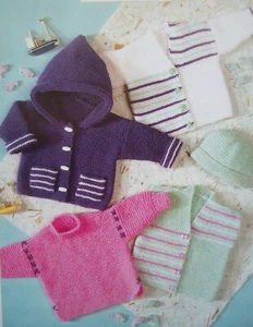 (BC17) KNITTING PATTERN - BABY EASY GARTER STITCH CARDIGANS SWEATER HAT 14"-22" - Picture 1 of 3