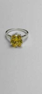 Natural 6 Carat 925 Sterling Silver Handmade Unisex Yellow Sapphire/Pukhraj Ring - Picture 1 of 5