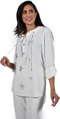 OFF WHITE Frank Lyman Montreal 226237 Top bianco sporco quarto bottoni con cappuccio