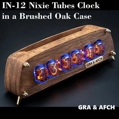 IN-12 Nixie Tubes Clock in Brushed Oak Vintage Wooden Case Temp F/C Slot Machine - Image 1 of 4