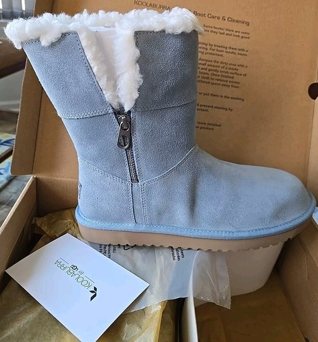 UGG Koolaburra Aribel corto Lt blu scamosciato donna taglia 8 nuovo con scatola 1115156 pelliccia sintetica