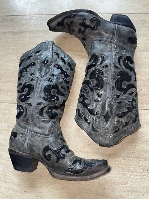 Corral Mujer CARMEN A1065 Negro Gris Lentejuelas Incrustación Cuero Botas Vaqueras 6 M Foto 1 de 4