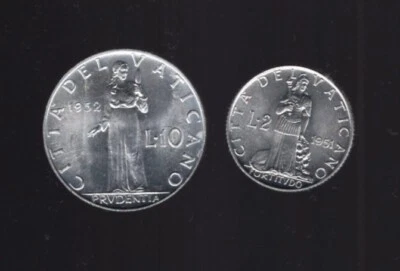 Vatican 1952 10L + 1951 2L Coins Appear Uncirculated - Image 1 of 2