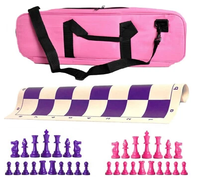 Juego de ajedrez de triple peso de lujo - Piezas de tablero de vinilo y bolsa - Rosa púrpura Foto 1 de 4
