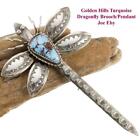 GOLDEN HILLS Turquoise DRAGONFLY Necklace Pendant Brooch JOE EBY Squash Blossom