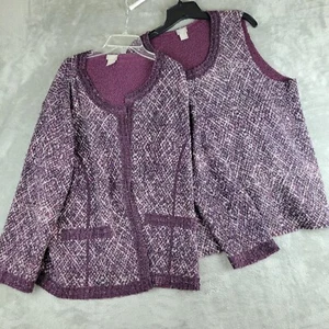 Chicos Travelers Chaquetas Blusa Conjunto 3 EE. UU. 16/18 Púrpura Textura Tweed Elegante - Imagen 1 de 19