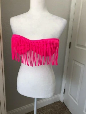 Sujetador GUESS Talla M Rosa Caliente con Flecos TOP Bikini ACOLCHADO Corbata Espalda Bandeau Foto 1 de 4