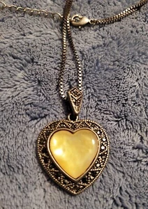 Love Story Necklace by Park Lane- 16in+3in extender - Mother of Pearl/Marcasite - Picture 1 of 4