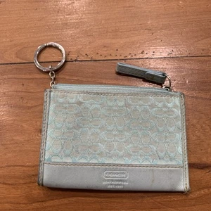 Vintage Coach Signature Mini Skinny Card Holder Coin Purse Geldbörse Rarität Blau/Weiß - Bild 1 von 5