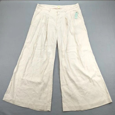 Pantalones para mujer Maeve Anthropologie 16W blancos pierna ancha mezcla de lino plus plisados Foto 1 de 4