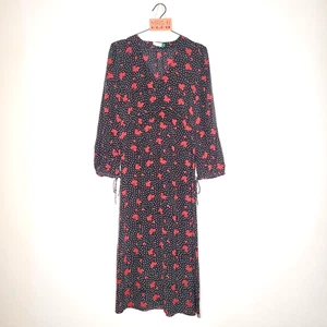 Rixo Silk Dress Small Black White Red Polka Dot Floral Simona Scarf Tie Detail - Picture 1 of 14