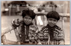 K41/ Silver Springs Florida RPPC Postcard c30s Seminole Indian Kids 49 - Picture 1 of 2