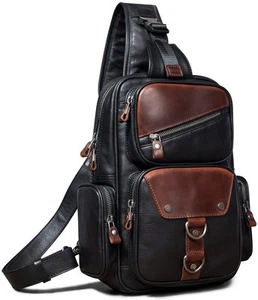 Genuine Leather Sling Bag for Men Large Crossbody Shoulder Bag Casual Sling B... - Picture 1 of 6