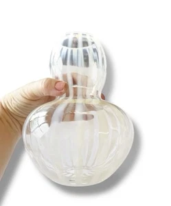 Murano Style Vintage Glass White To Clear Hand Blown Gourd Vase Iridescent 8” - Picture 1 of 10